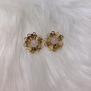 Avon Vintage 1995 Semi-Precious Filigree Flower Pierced Earrings Rose Quartz